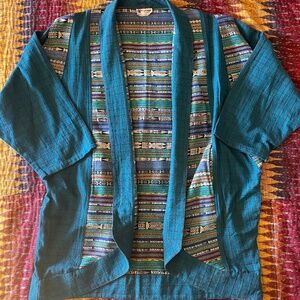 Vintage 80s 90s Multicolor Embroidered Guatemalan Ikat Kimono Style Jacket M/L